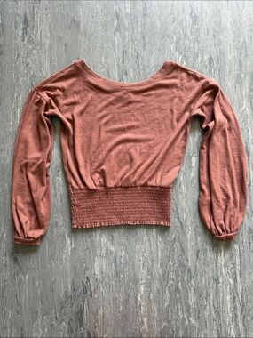 Abercrombie & Fitch Dusty Rose Smocked-Waist Long Sleeve Top